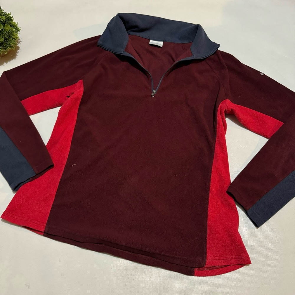 Columbia Red Maroon Coral Quarter Zip Fleecee Pullover Women’s Size Large